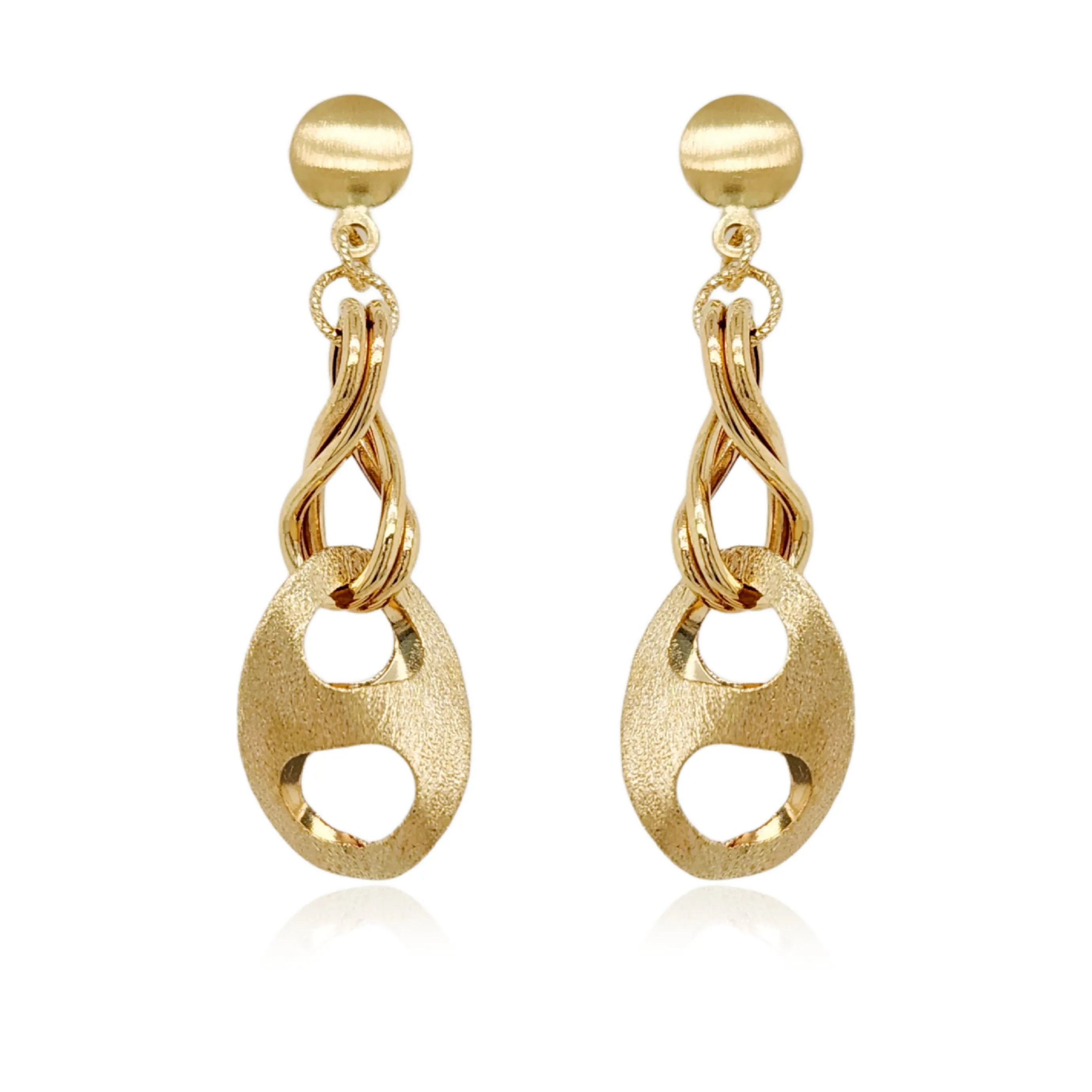 14K Brushed Gold Dangling Diamond Cut Earrings
