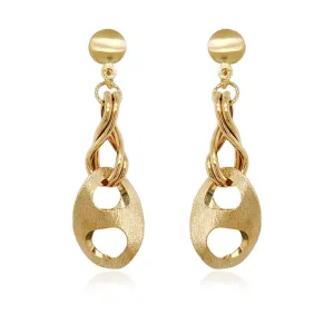 14K Brushed Gold Dangling Diamond Cut Earrings