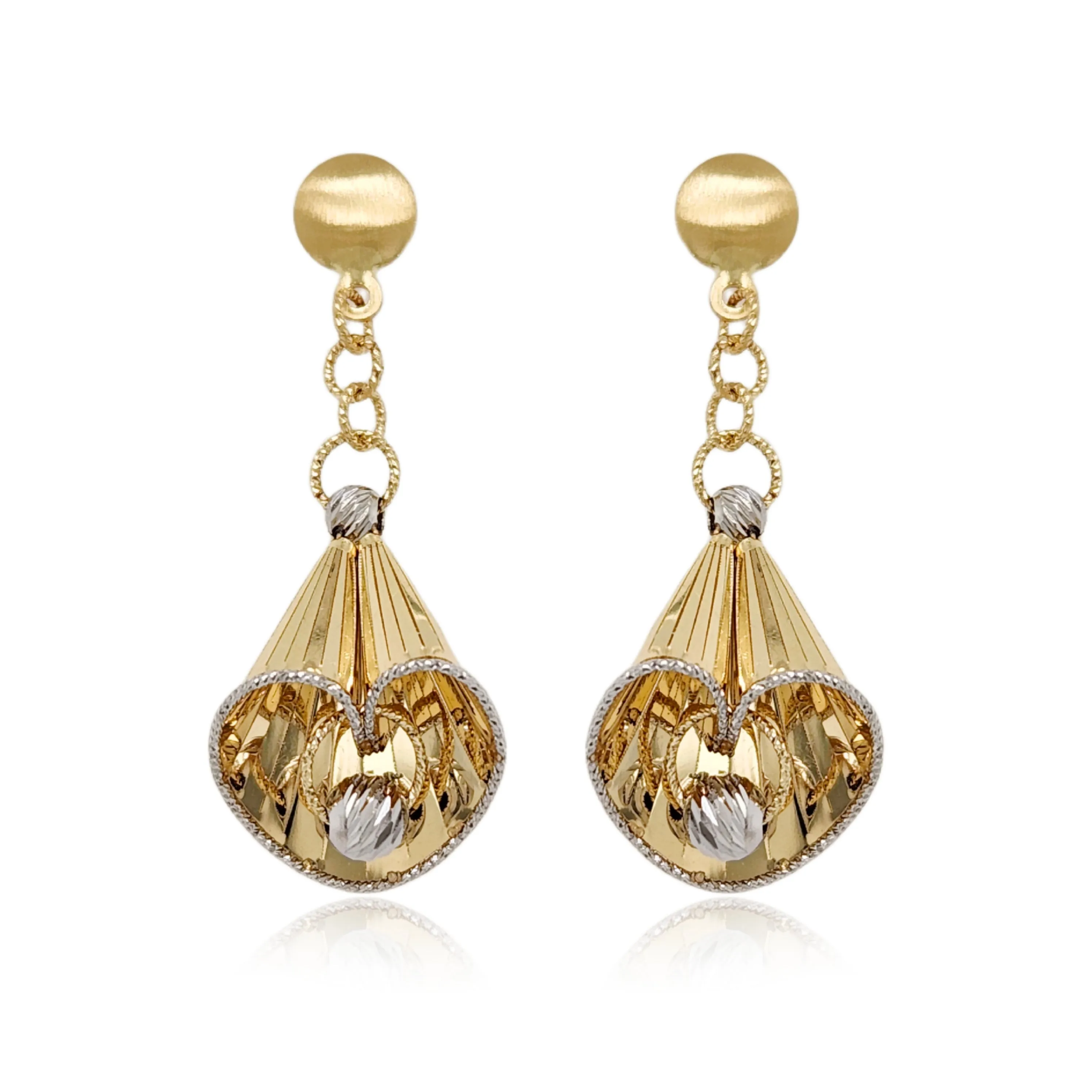 14K Gold Dangling Wrap Around Shape Diamond Cut  Earrings