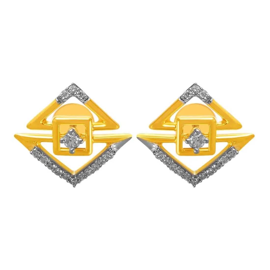 14KT (585) Yellow Gold & Diamond Graceful Unique Stud Earrings