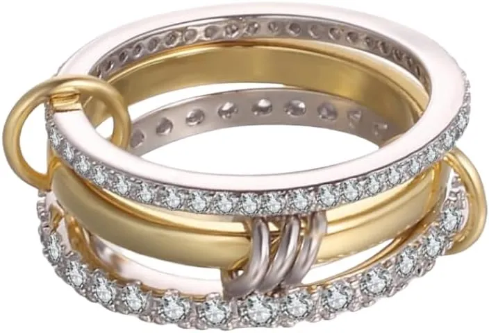 18K Gold Plated Stackable Rings for Women Cubic Zirconia Ring Promise Rings Set Dainty Bands Jewelry for Christmas Valentine's Day