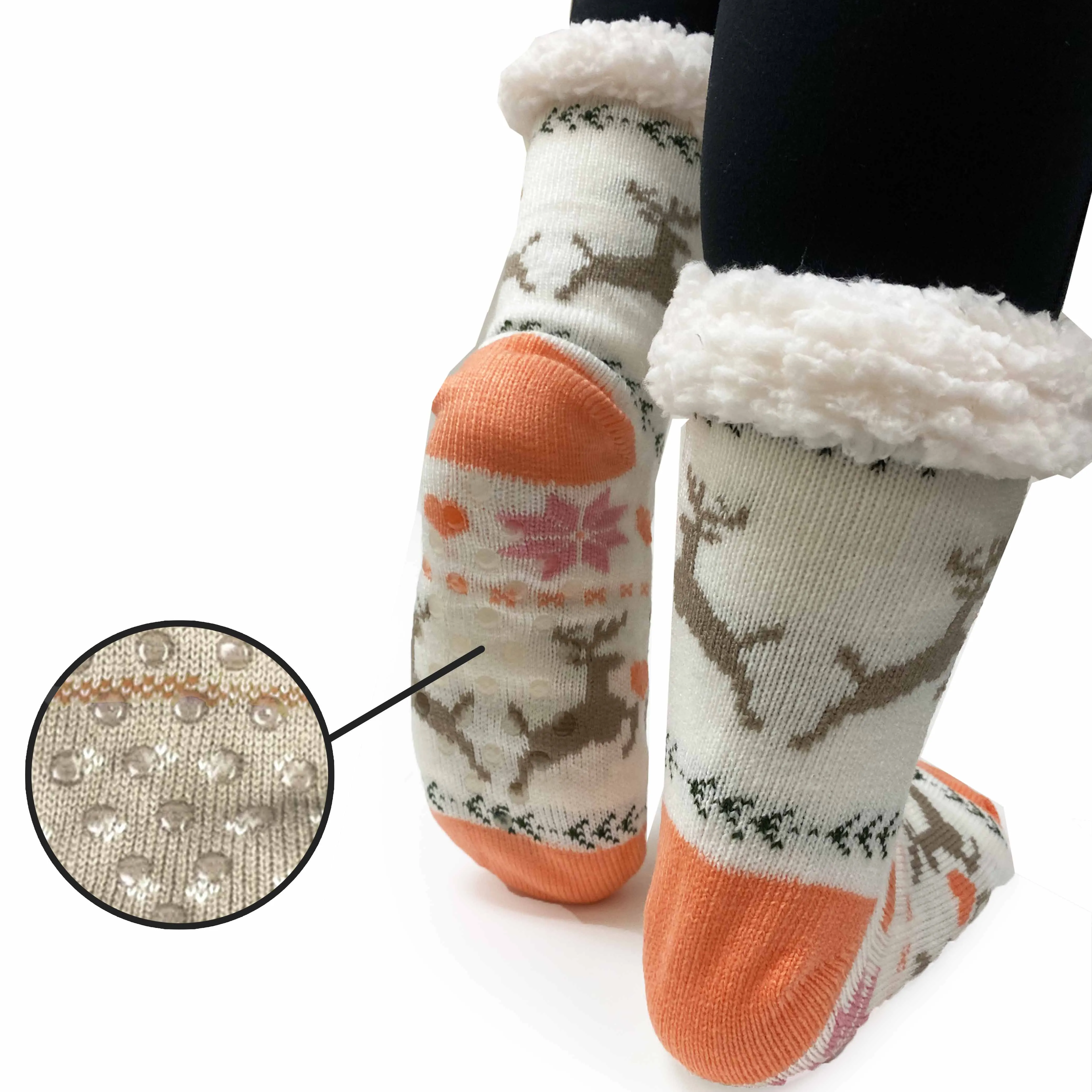 2 Pairs Slipper Socks Mens Womens Cozy Sherpa Fur Knit Thermal Winter Grip 9-11