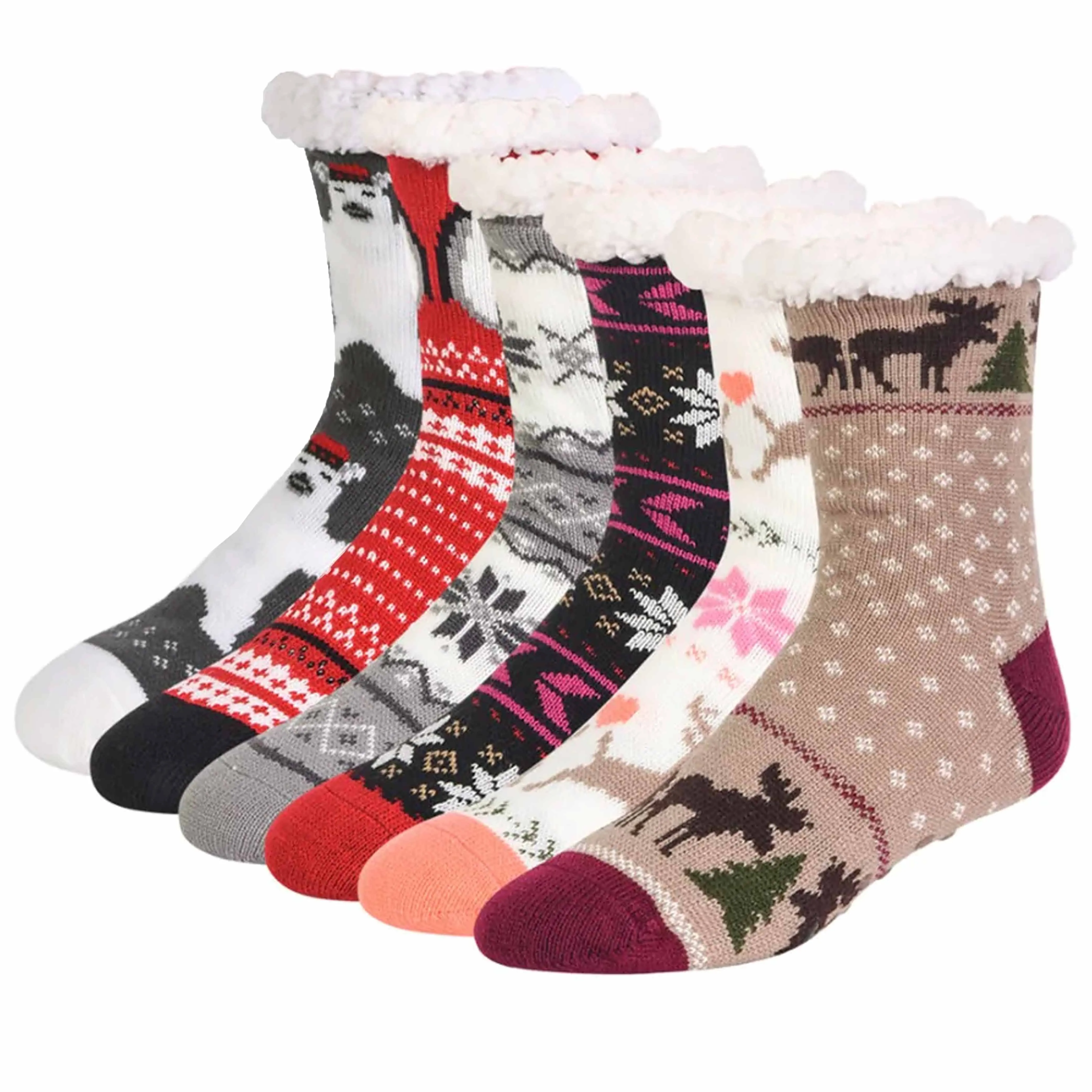 2 Pairs Slipper Socks Mens Womens Cozy Sherpa Fur Knit Thermal Winter Grip 9-11