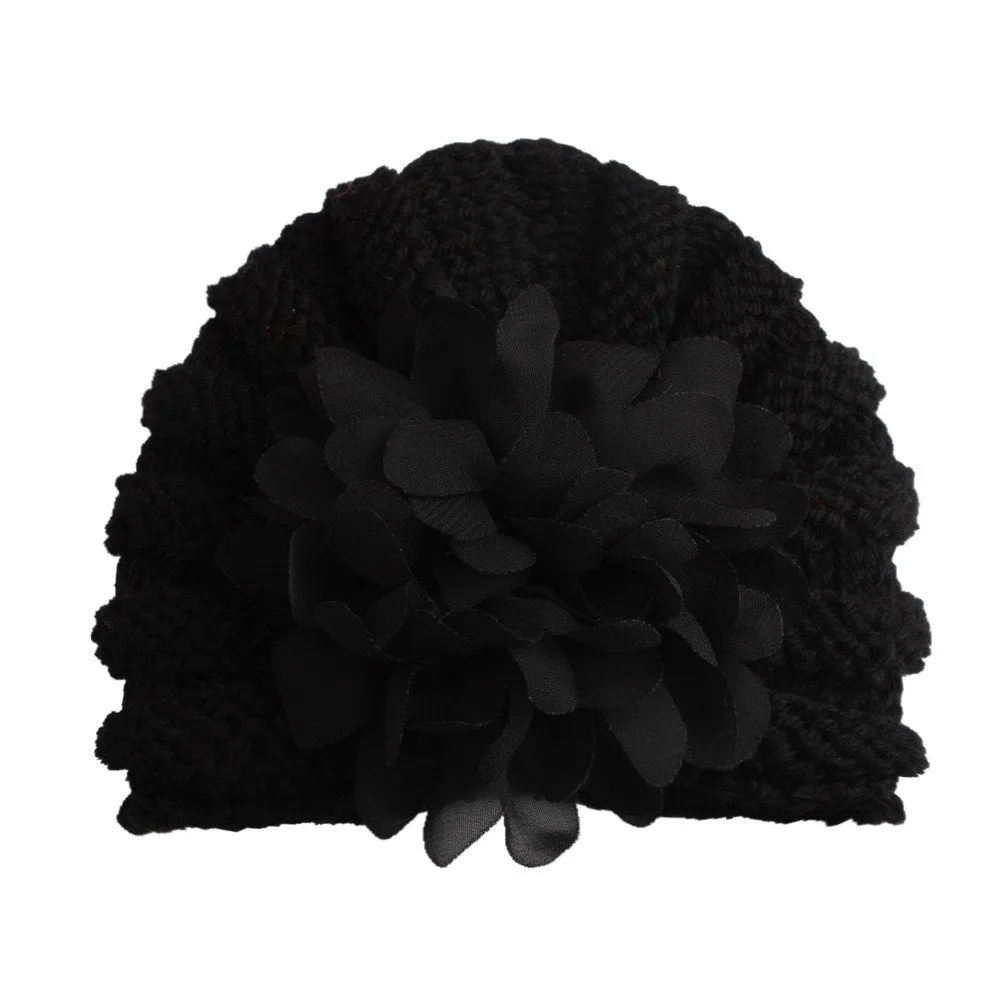 Babymoon Knit Flower Cap Newborn Photography Crochet Outfit Costume - Black