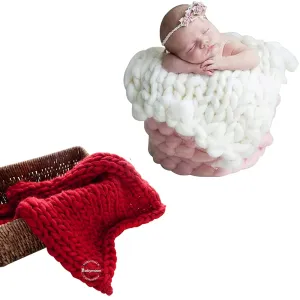 Babymoon Marino Wool Knit Throw Basket Filler Blanket Baby Photography Photoshoot Props | Red