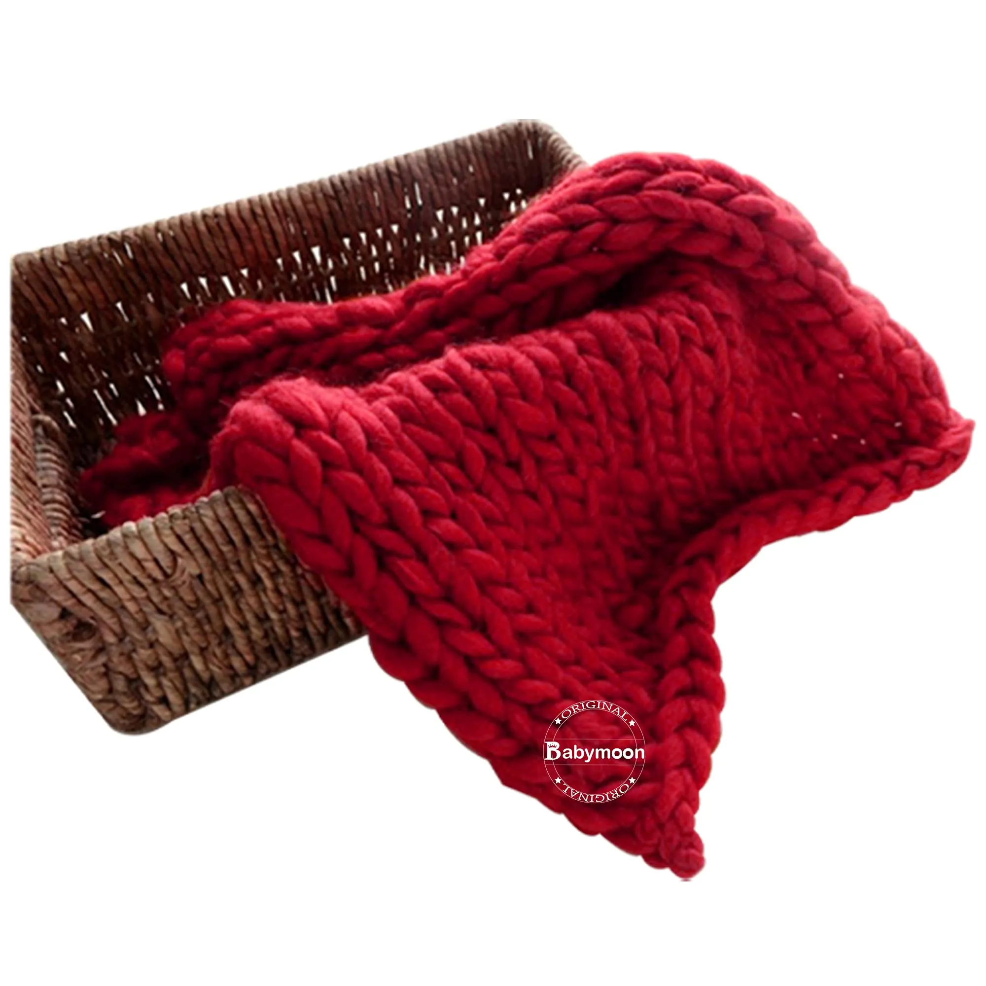 Babymoon Marino Wool Knit Throw Basket Filler Blanket Baby Photography Photoshoot Props | Red