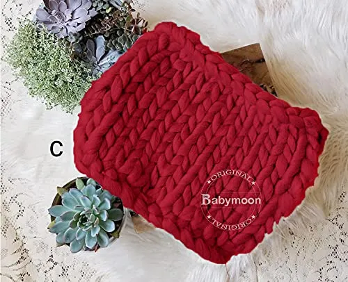 Babymoon Marino Wool Knit Throw Basket Filler Blanket Baby Photography Photoshoot Props | Red