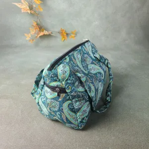 Barrel Handbags Green with Paisley Prints Design