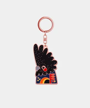 Black Cockatoo Keychain - rose gold metal