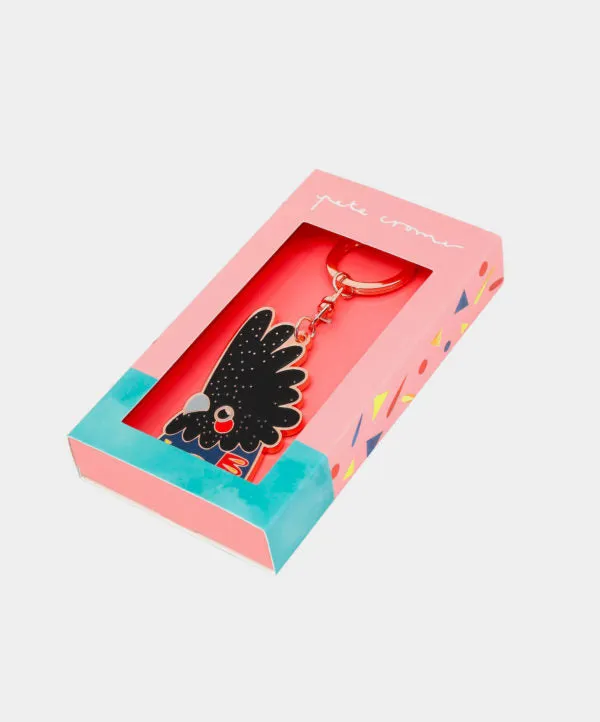 Black Cockatoo Keychain - rose gold metal