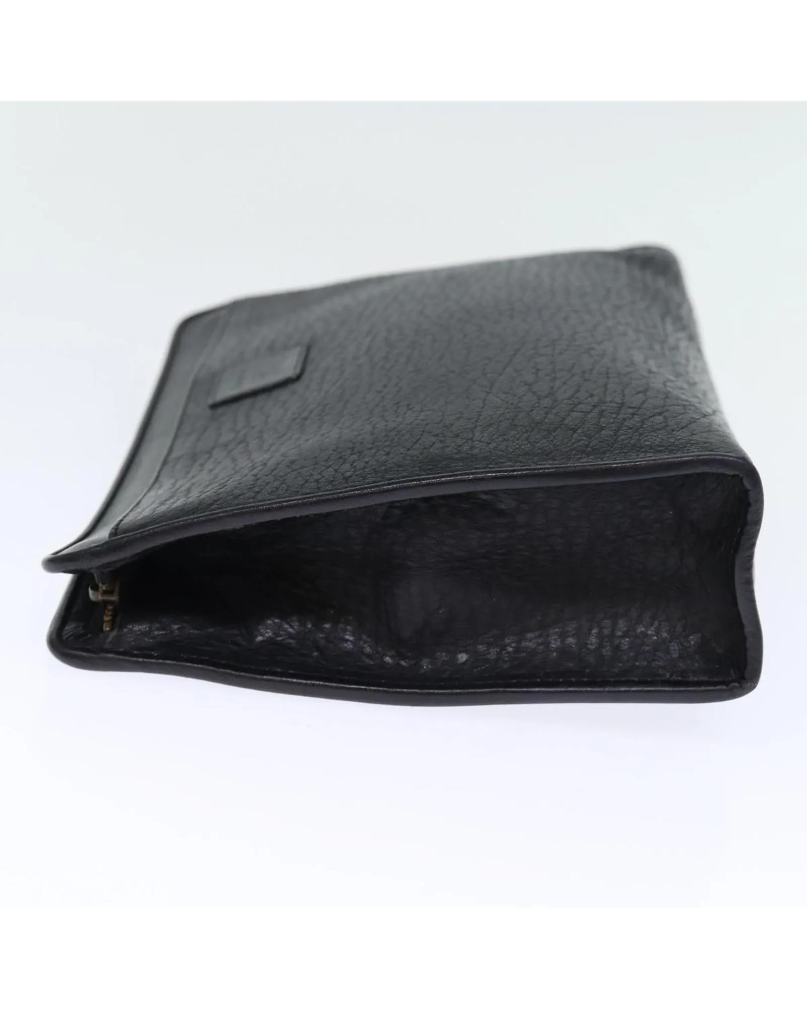 Black Leather Clutch Bag with Accessories - C Rank