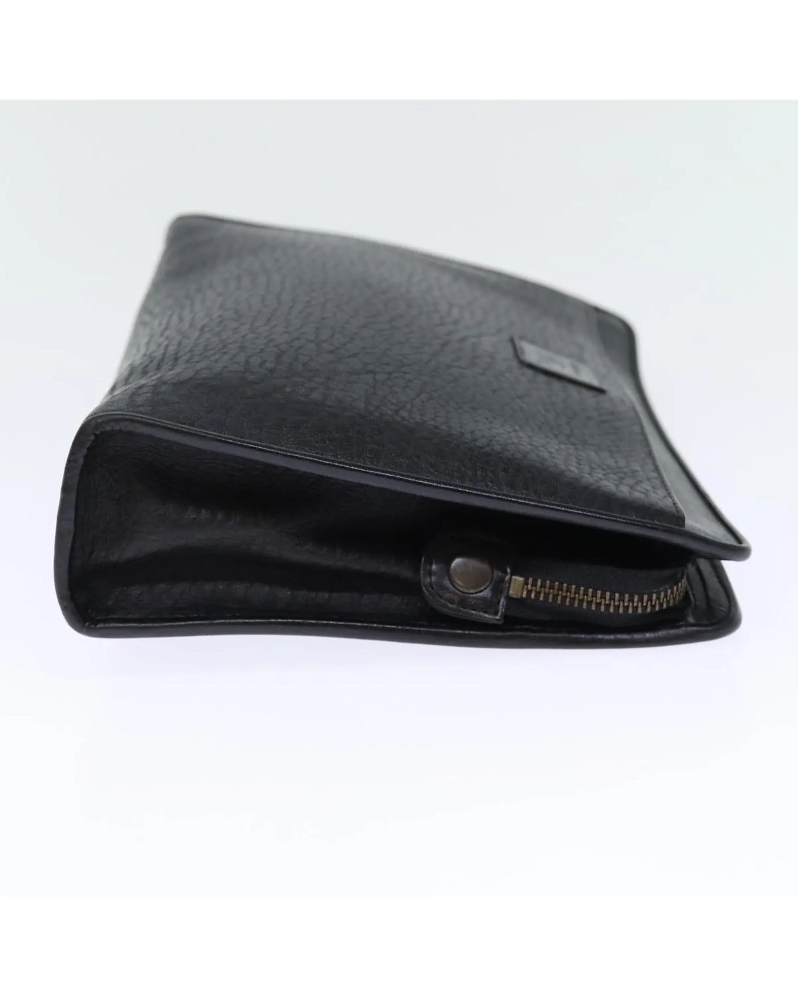 Black Leather Clutch Bag with Accessories - C Rank
