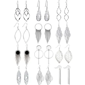 Brass 12 Pairs Drop Dangle Earrings boho Fashion Jewelry Vintage Statement Boho Bohemian Earrings Set for Women Girls