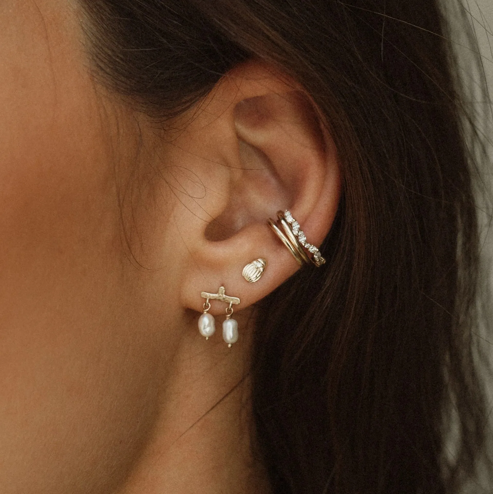 Castanet Pearl Earring (14K Gold)