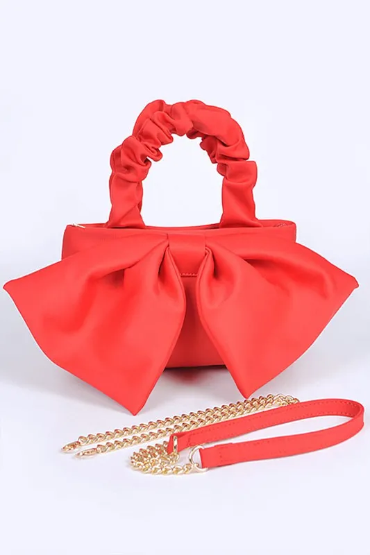 Crinkle Handle Large Bow Tie Clutch Bag