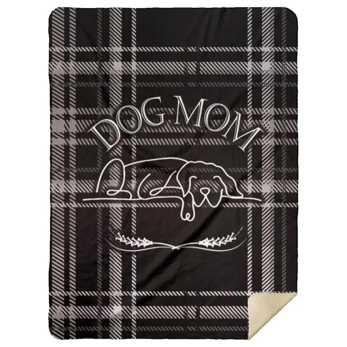Dog Mom Black Plaid Pattern Cozy Winter Premium Sherpa Blanket