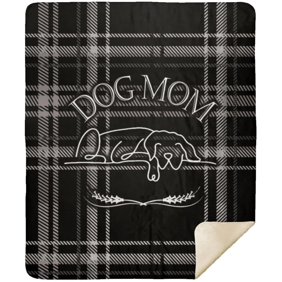 Dog Mom Black Plaid Pattern Cozy Winter Premium Sherpa Blanket