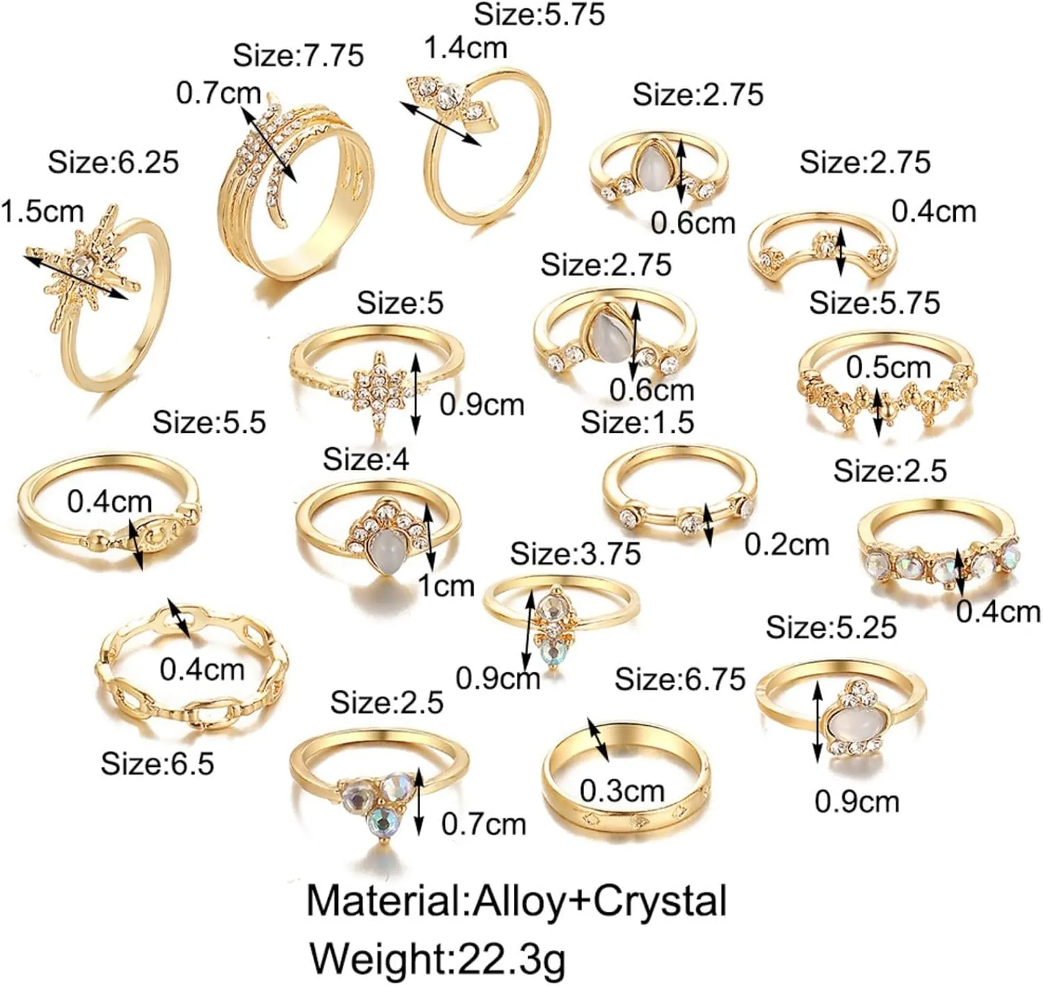 Gold Boho Vintage Knuckle Rings Set for Women,Dainty Rhinestone Stackable Midi Joint Finger Rings Fashion Hollow Heart Butterfly Leaf Rings Pack Jewelry Gifts