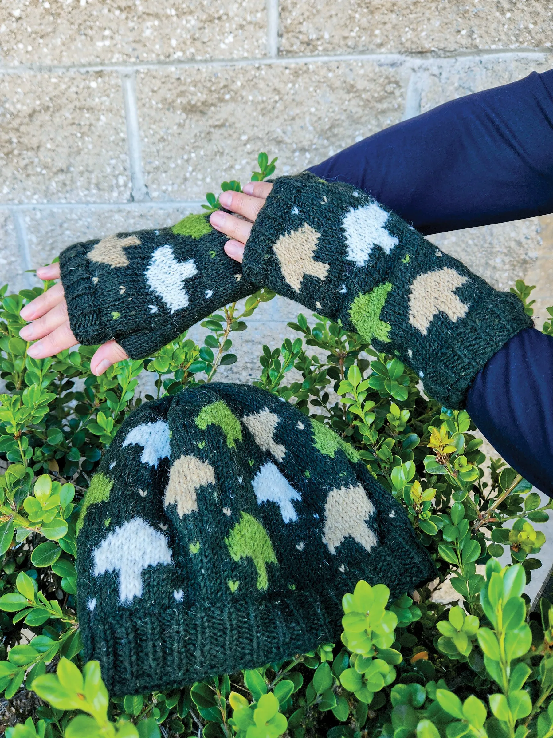 Handmade Knit Fingerless Gloves Mushrooms