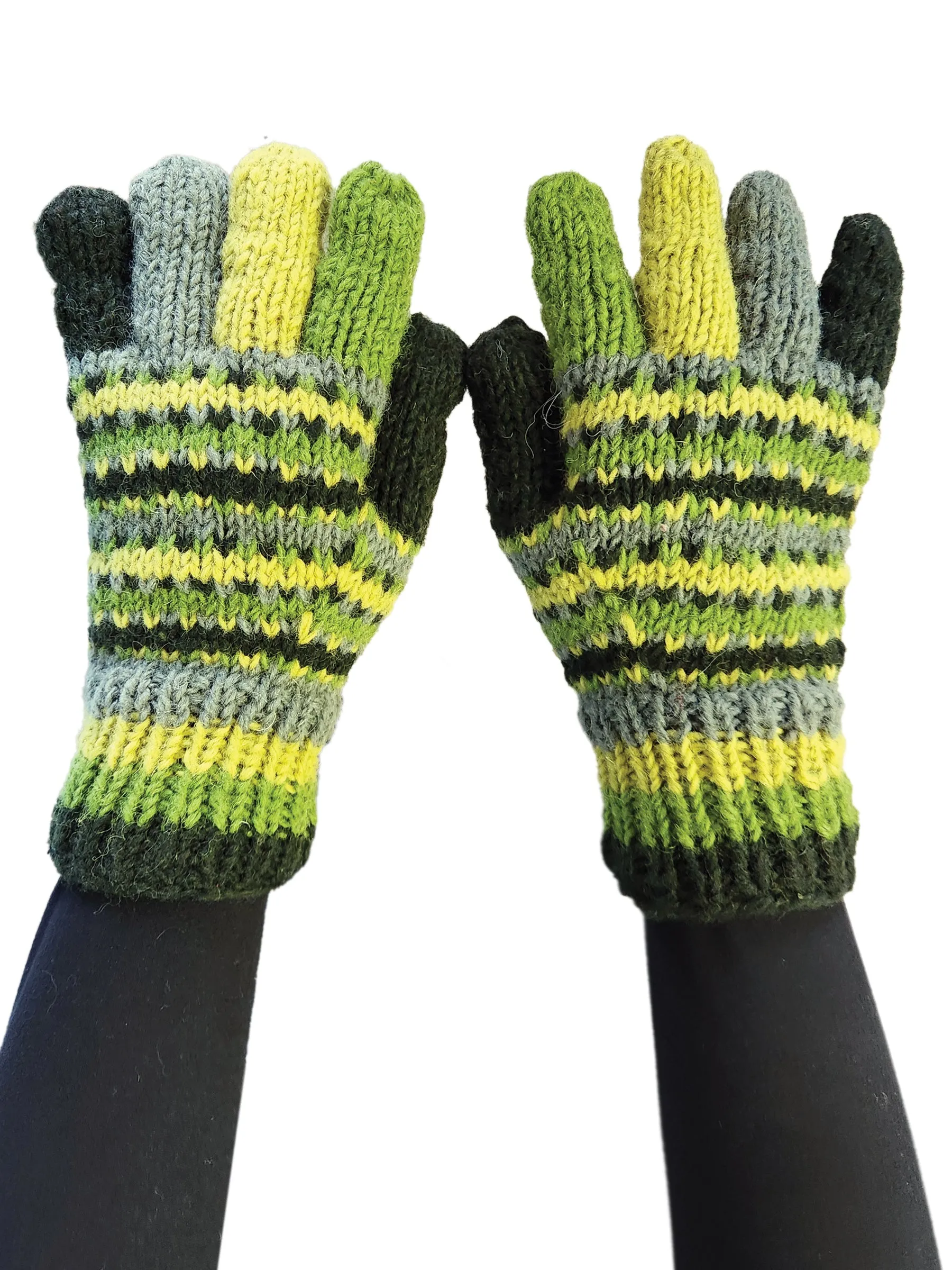Handmade Knit Gloves Colorblock Striped