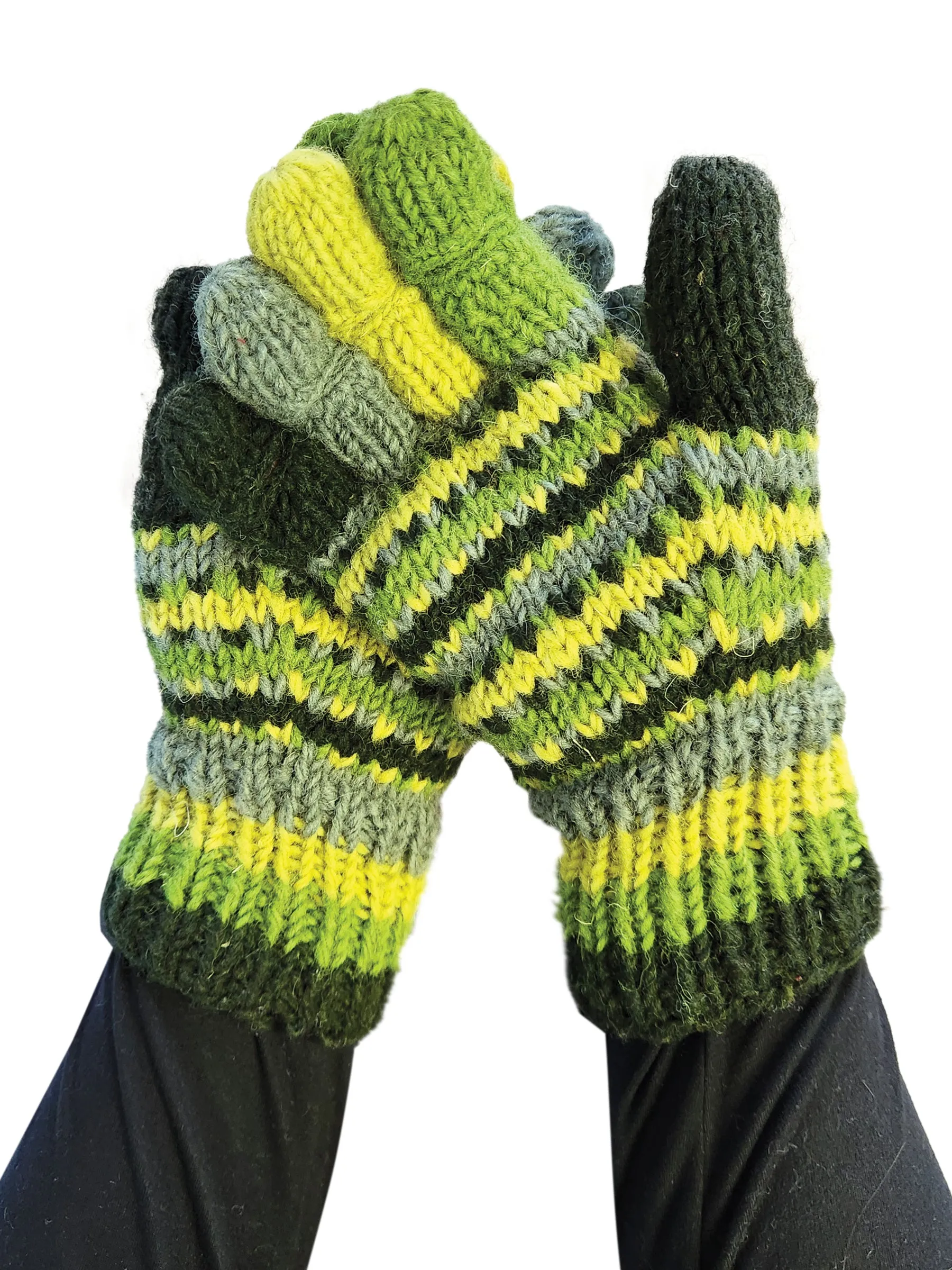 Handmade Knit Gloves Colorblock Striped