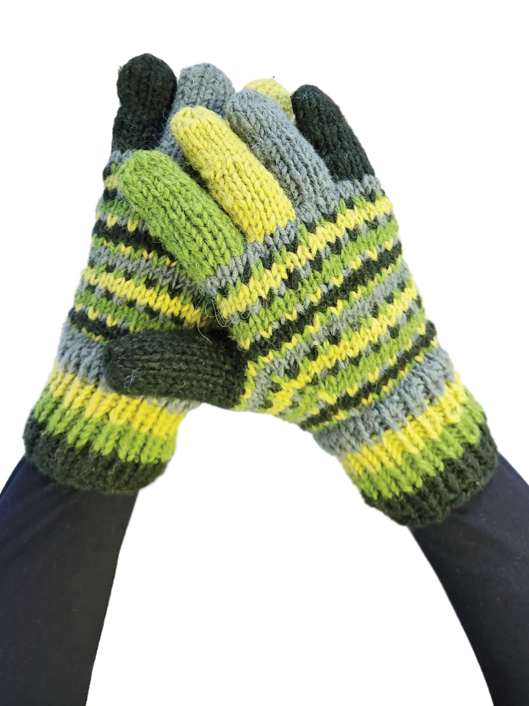 Handmade Knit Gloves Colorblock Striped