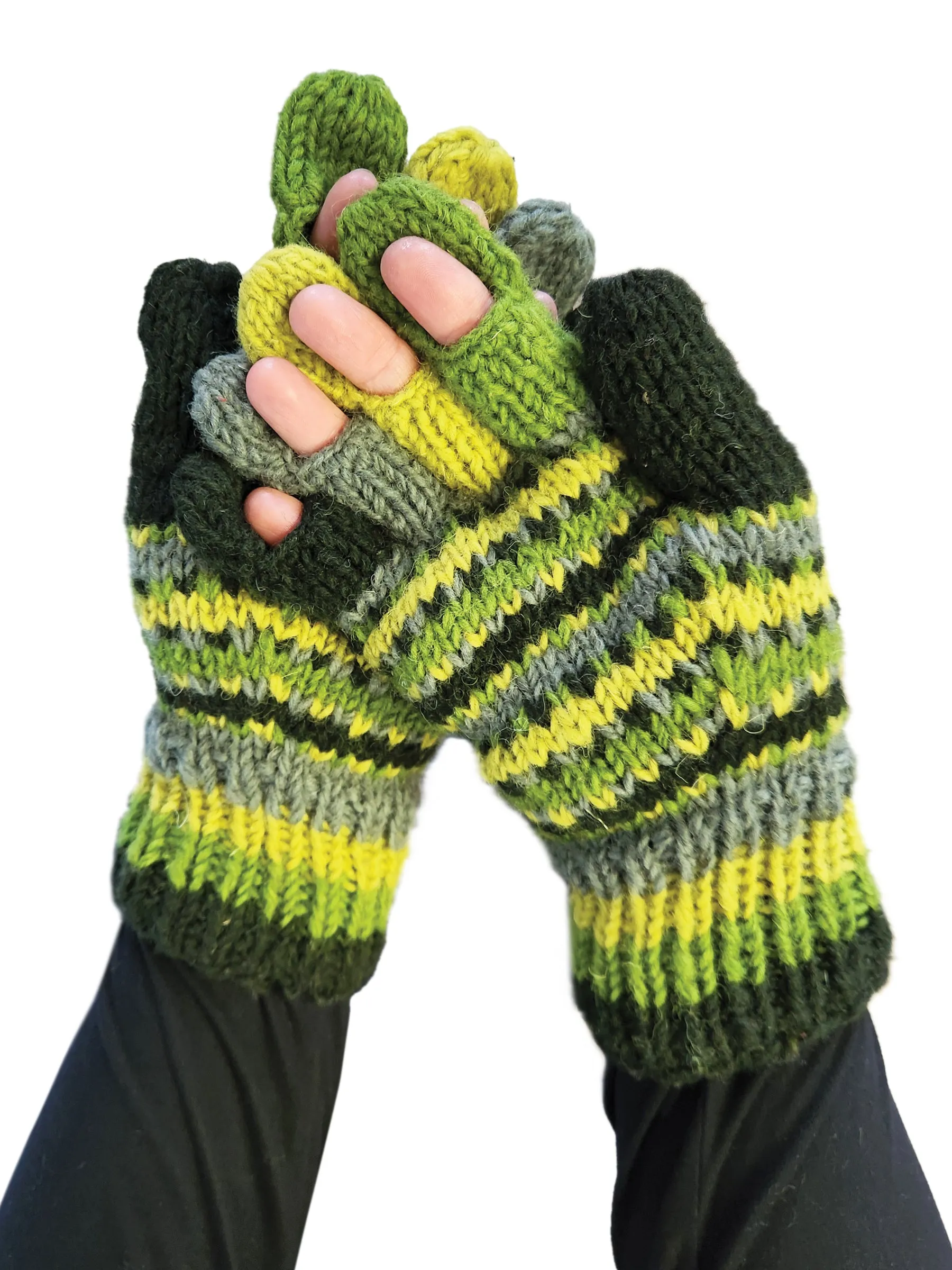 Handmade Knit Gloves Colorblock Striped