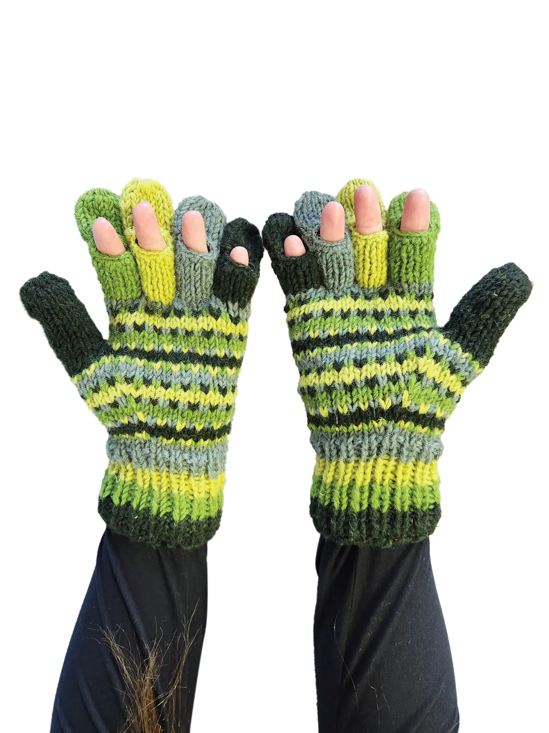 Handmade Knit Gloves Colorblock Striped