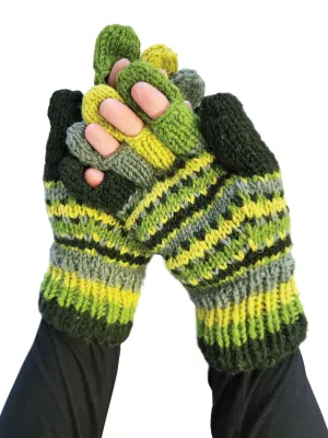 Handmade Knit Gloves Colorblock Striped