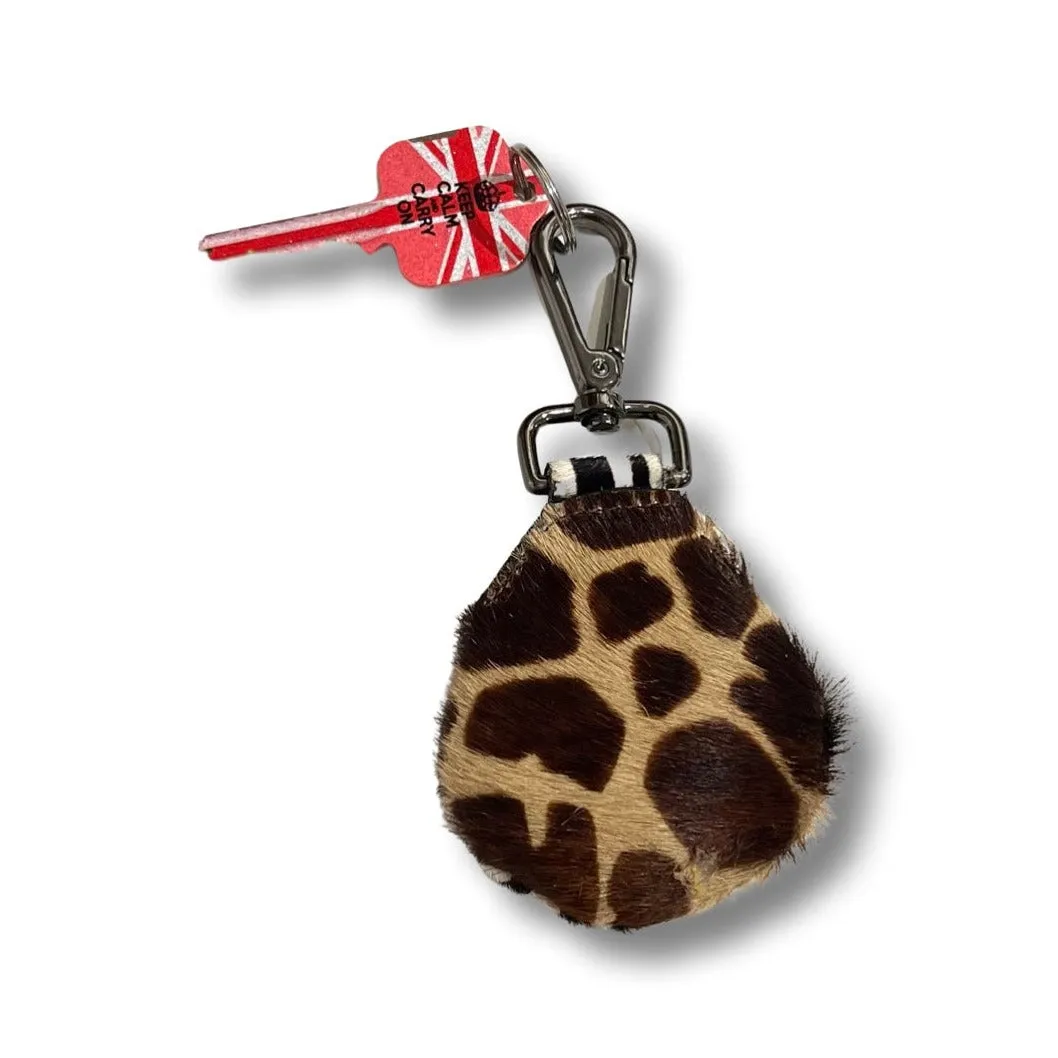 Happy Key Chain- zebra/giraffe print cow hide
