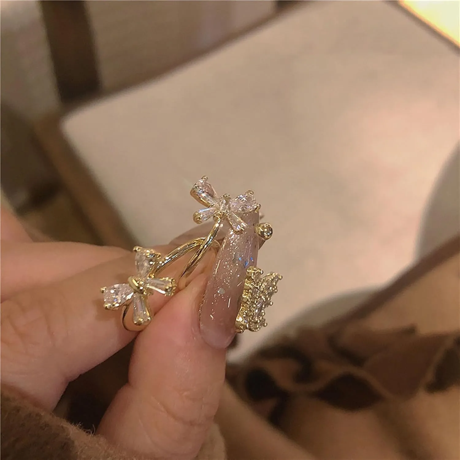 HUASAI Gold Bow Ring Set for Women Trendy Ribbon Bow Knot Rings Cute Pearl Ring Silver Stackable Rings Adjustable Open Knuckle Rings Dainty Jewelry Gifts