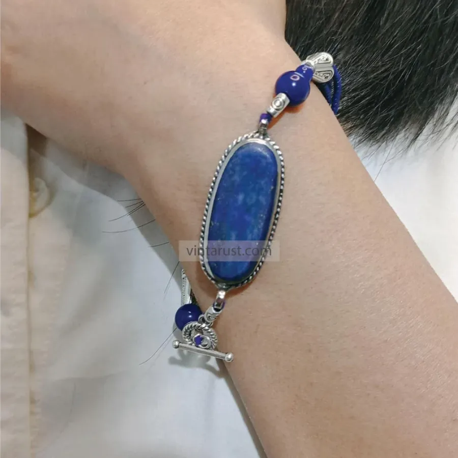 Lapis Lazuli Long Dangle Earrings with Gemstone Bracelet