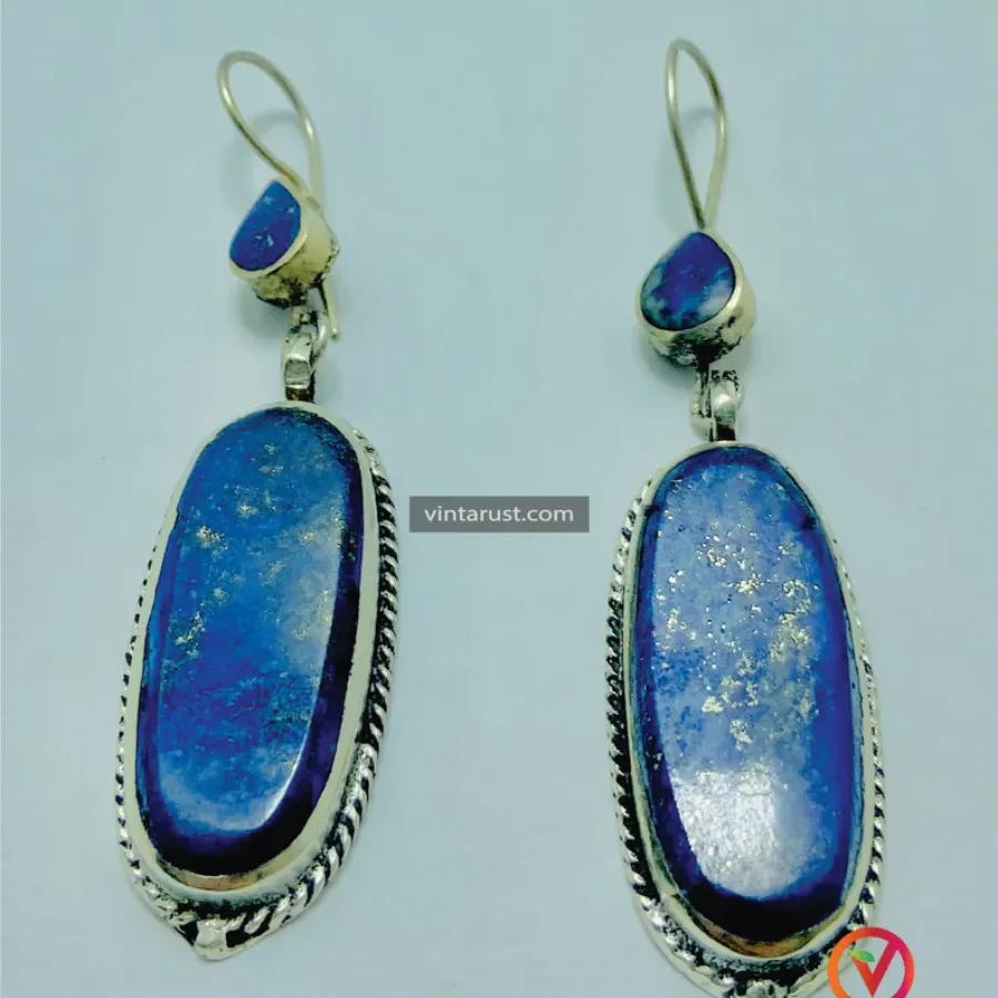 Lapis Lazuli Long Dangle Earrings with Gemstone Bracelet