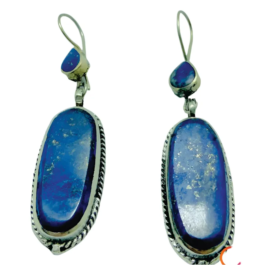 Lapis Lazuli Long Dangle Earrings with Gemstone Bracelet