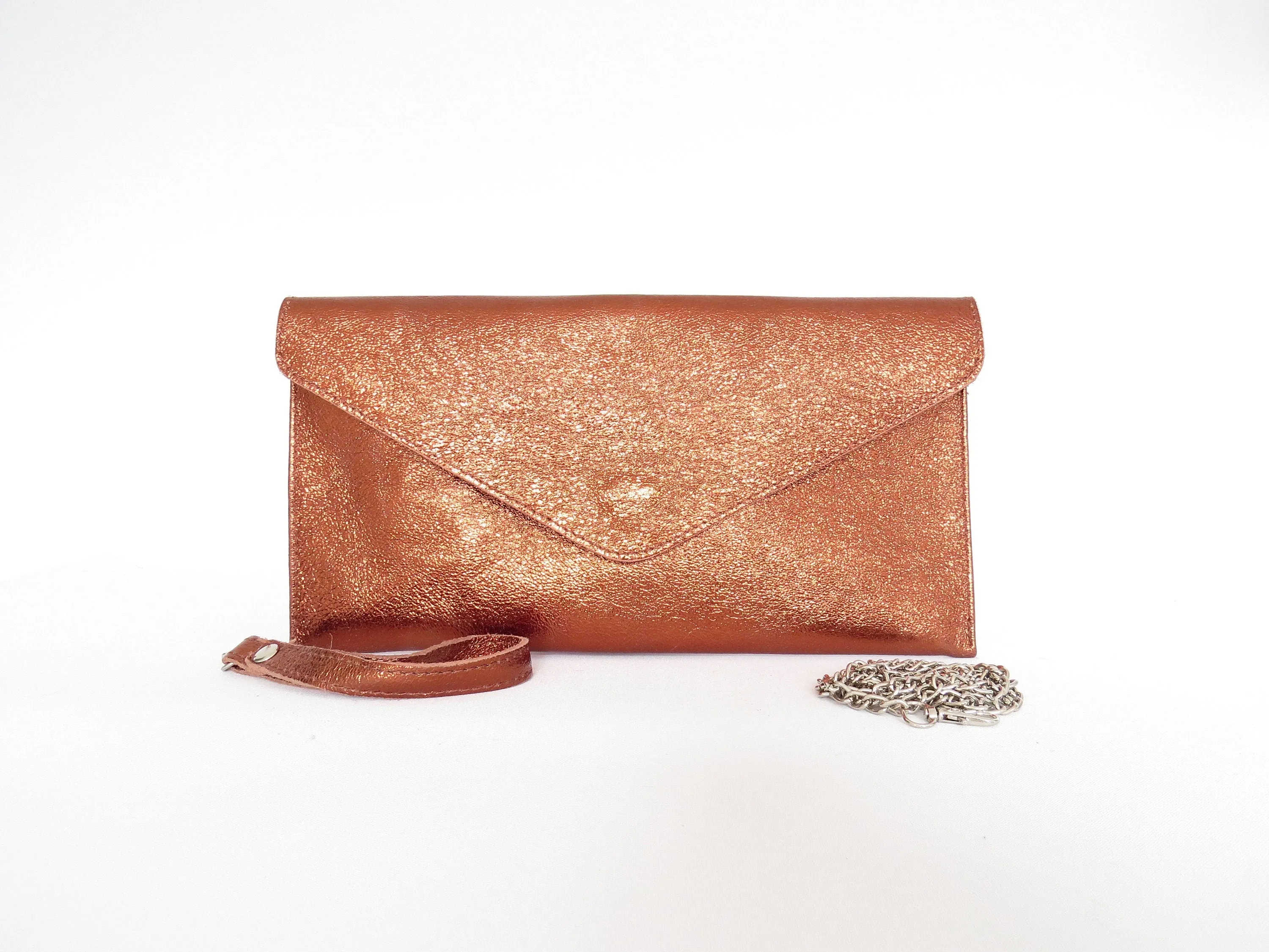 Metallic Bronze Envelope Clutch Bag