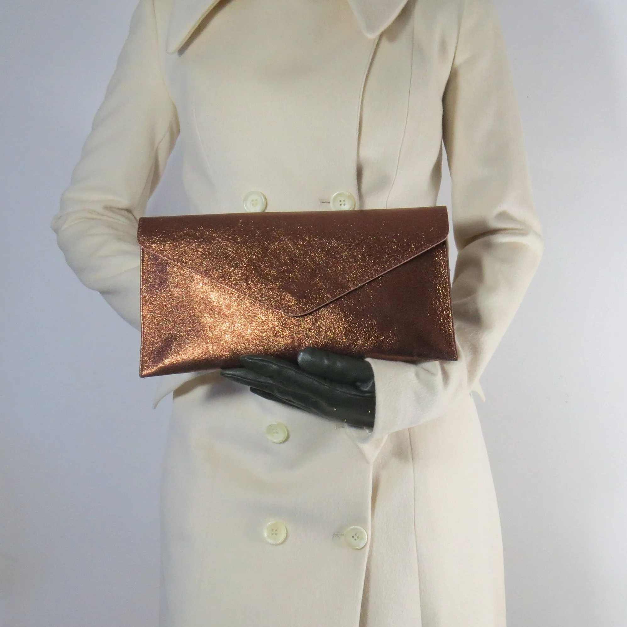 Metallic Bronze Envelope Clutch Bag