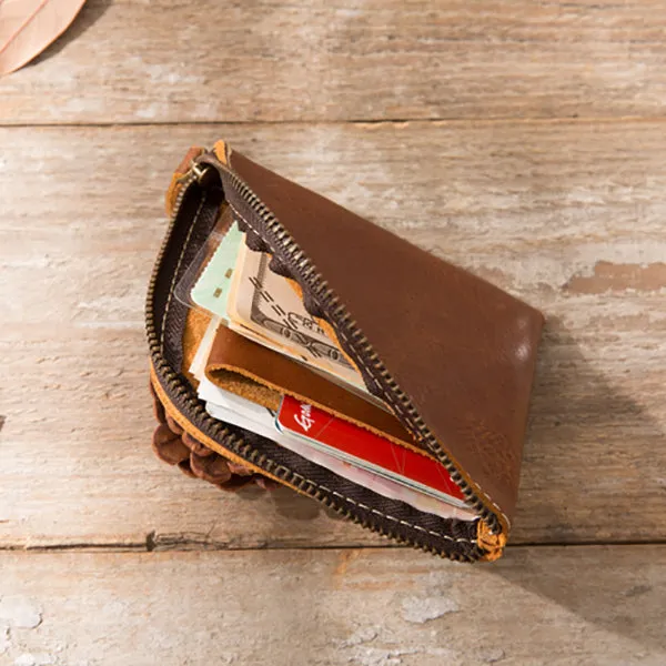 Original Hand-made Leather Short Zipper Wallet