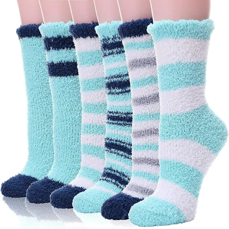 Pack Of 6 Womens Fuzzy Socks Slipper Soft Cabin Plush Warm Fluffy Winter Sleep Cozy Adult Socks