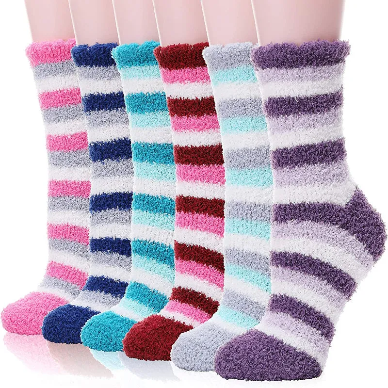 Pack Of 6 Womens Fuzzy Socks Slipper Soft Cabin Plush Warm Fluffy Winter Sleep Cozy Adult Socks