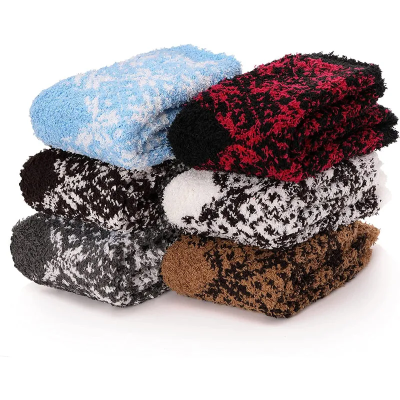 Pack Of 6 Womens Fuzzy Socks Slipper Soft Cabin Plush Warm Fluffy Winter Sleep Cozy Adult Socks