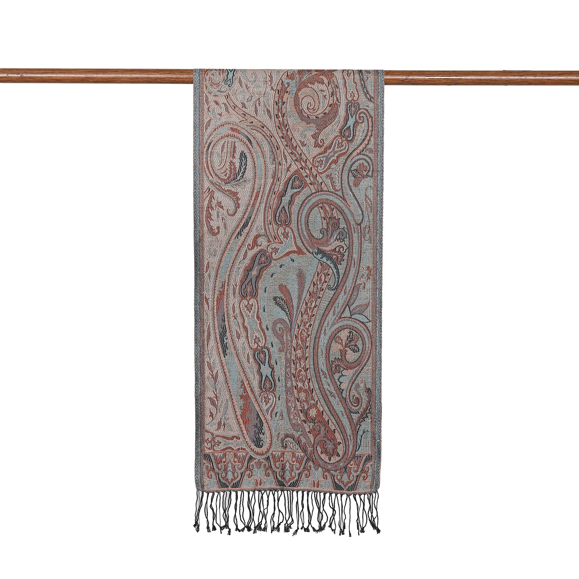 Paisley and Leafy Turquoise and Beige Silk Scarf from India - Serene Paisley Facets | NOVICA