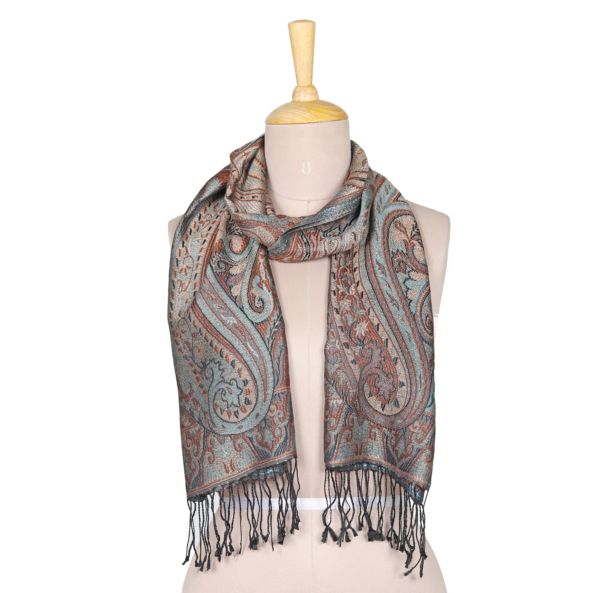 Paisley and Leafy Turquoise and Beige Silk Scarf from India - Serene Paisley Facets | NOVICA