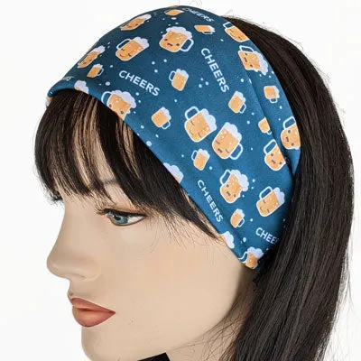 Premium, wide turban style comfy wide jersey knit headband, cheers to beer