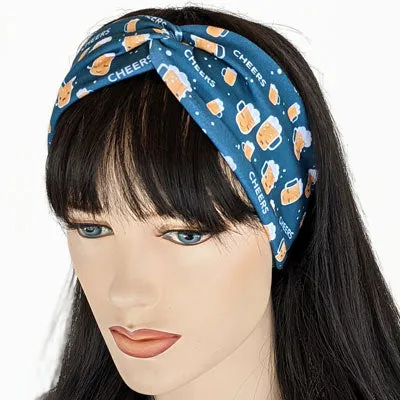 Premium, wide turban style comfy wide jersey knit headband, cheers to beer