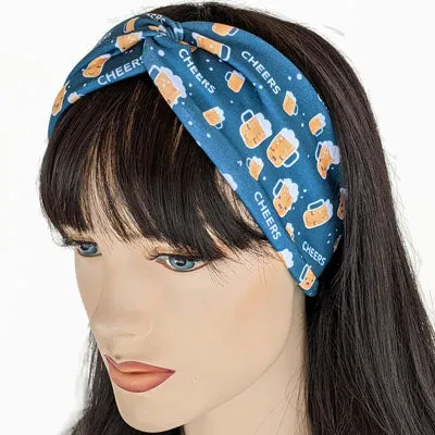 Premium, wide turban style comfy wide jersey knit headband, cheers to beer
