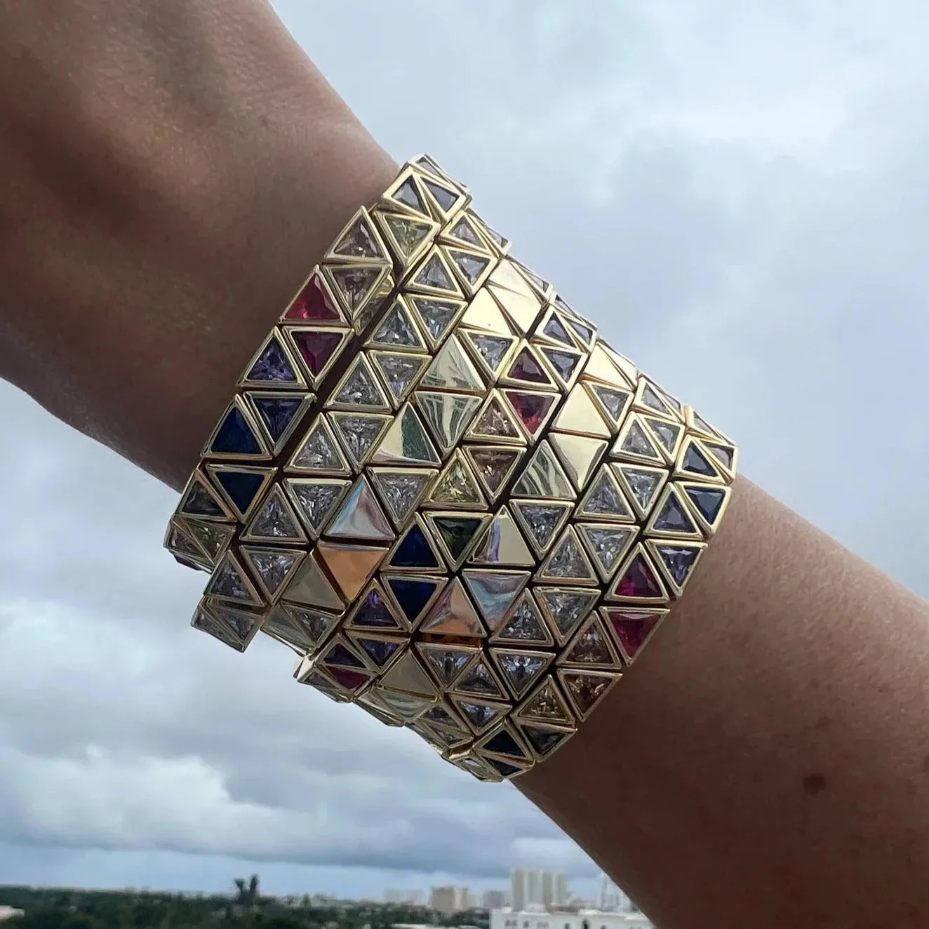 Rainbow CZ's Triangle Stretch Bracelet