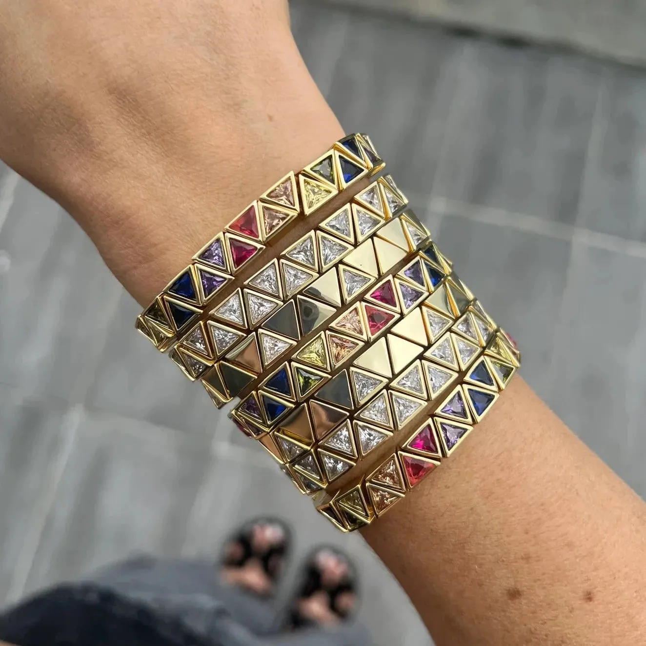 Rainbow CZ's Triangle Stretch Bracelet
