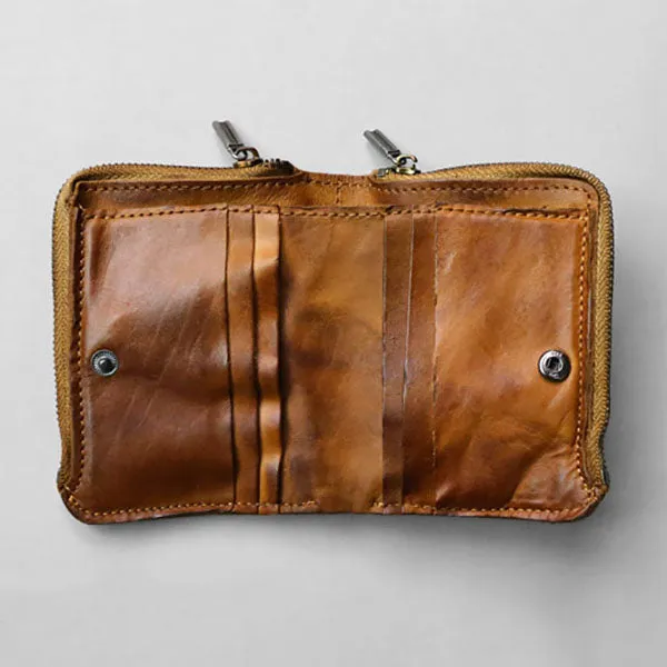Retro Handmade Leather Zipper Wallets