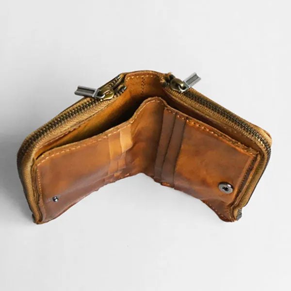 Retro Handmade Leather Zipper Wallets