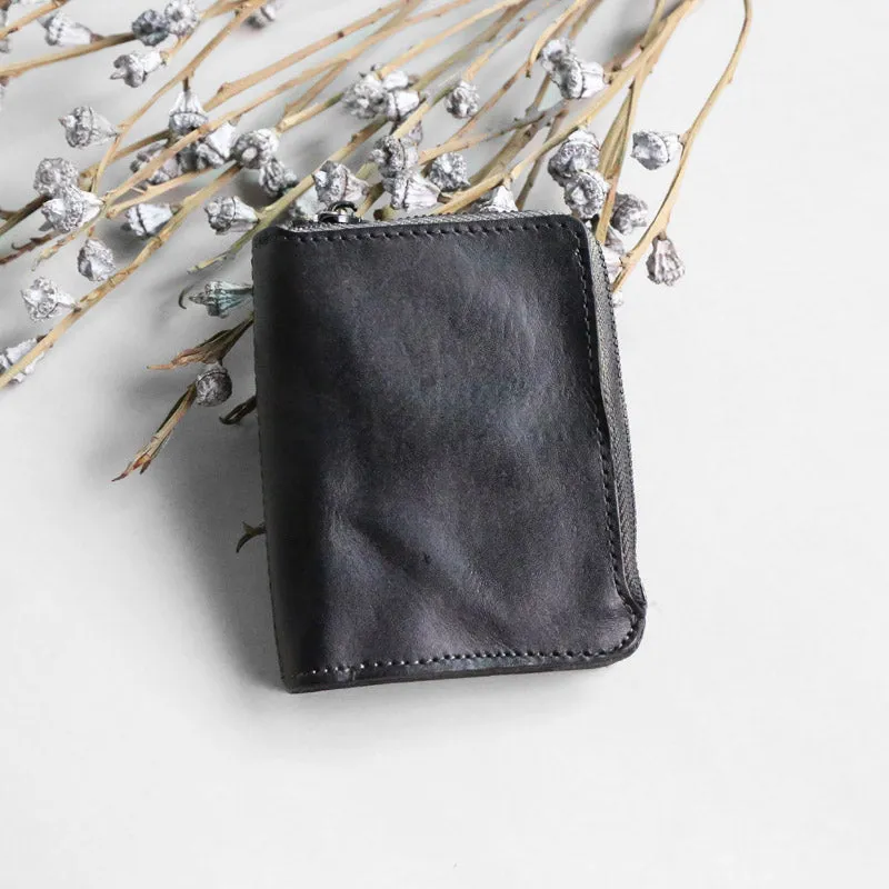 Retro Handmade Leather Zipper Wallets